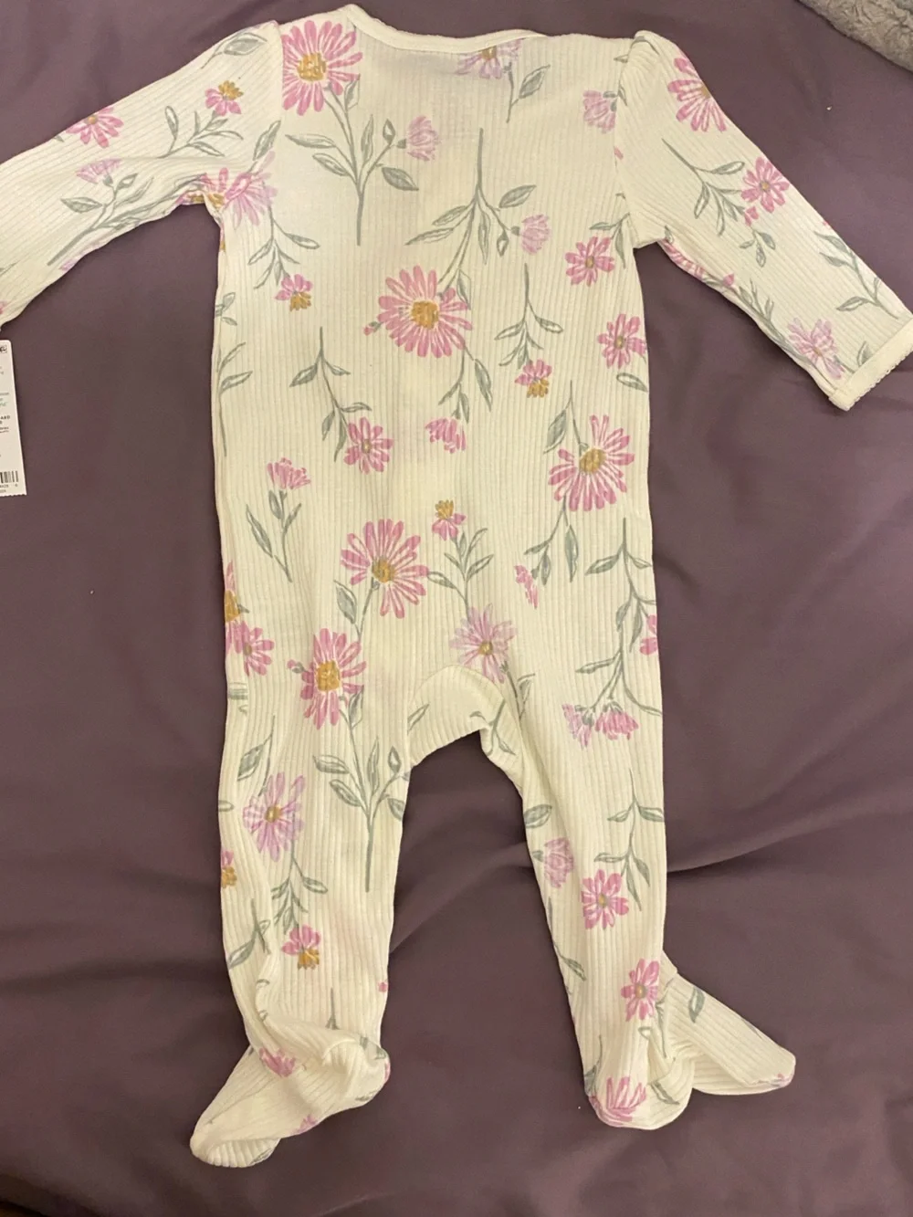 Carter's Cream Ribbed Baby Romper with Pink Floral Print